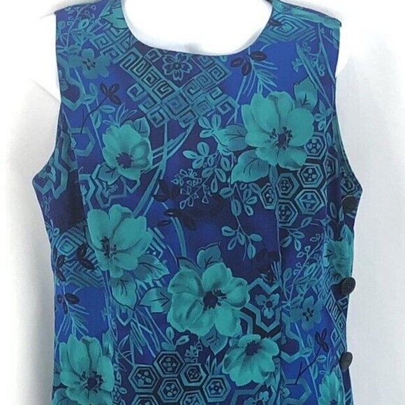 Vintage Dress R&K Sleeveless Shift Floral Tropical Open Side Button Up - Picture 4 of 15